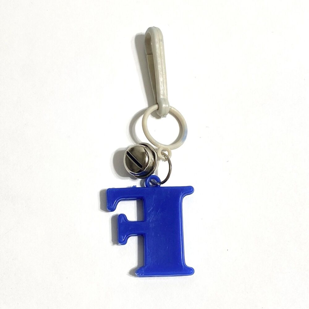Letter F Blue Clip Bell Charm Alphabet Plastic Chain Necklace Accessory 80s ABC* - Picture 4 of 8